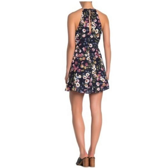 Parker Cosmic Daisy Navy Floral Halter Neck Fit & Flare Mini Dress Size M - Picture 2 of 14